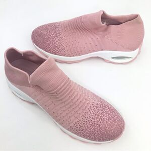 STQ Pink Gradient Air Cushion Speckled Knit Sock Athletic Walking Sneakers